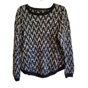 Hannah Long Sleeve Herringbone Retro Vintage Style Cotton Pullover Sweater Large